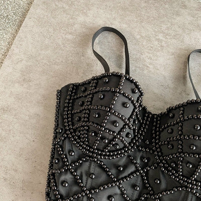 Women's bustier top with black rhinestones - Anastacia