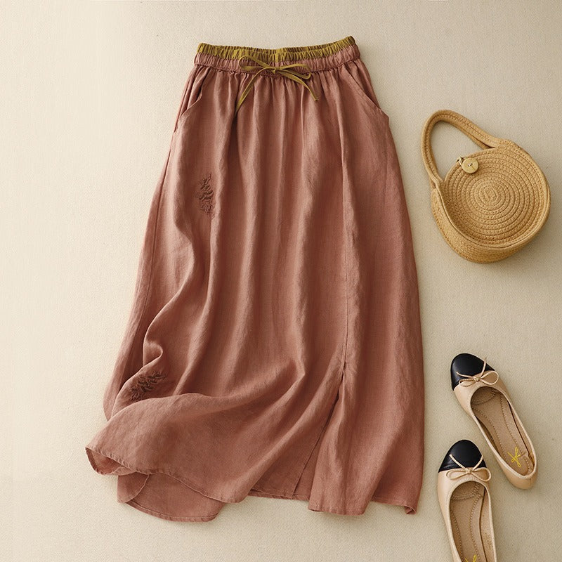 Women's long linen skirt with elastic waistband - Nala