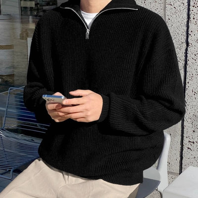 Men's ribbed zipper turtleneck sweater - Nils