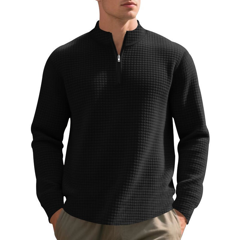 Men's sweater, half-zip collar, waffle texture - Taren