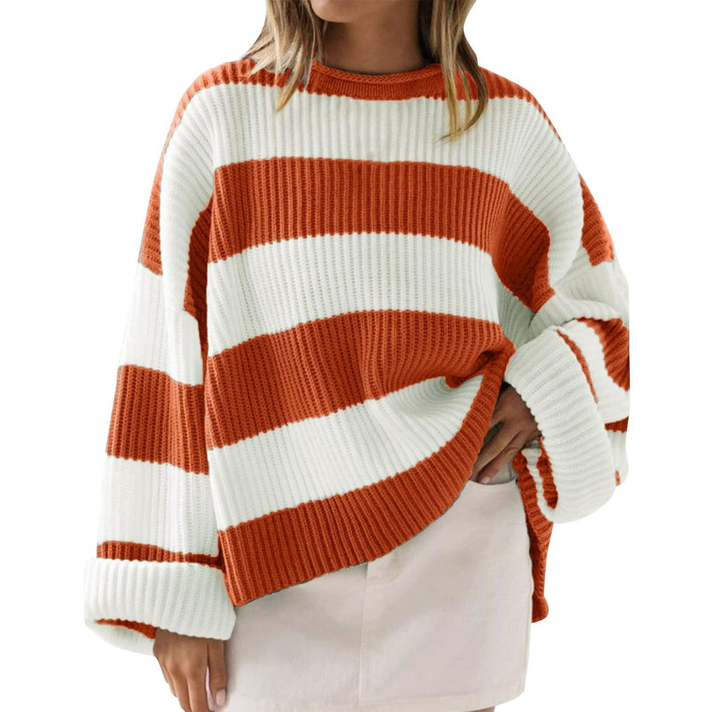 Wide striped ribbed knitted oversize style sweater - Eleanor