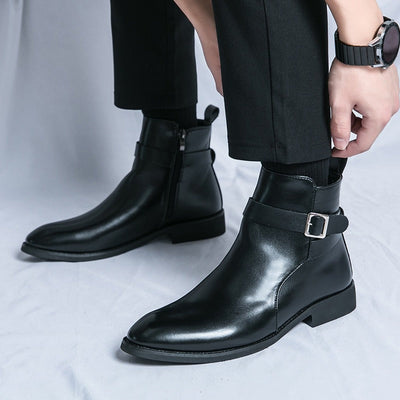 Men's synthetic leather ankle boots with side buckle - Sergio