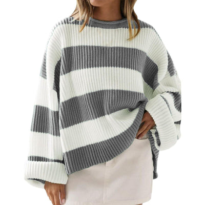 Wide striped ribbed knitted oversize style sweater - Eleanor