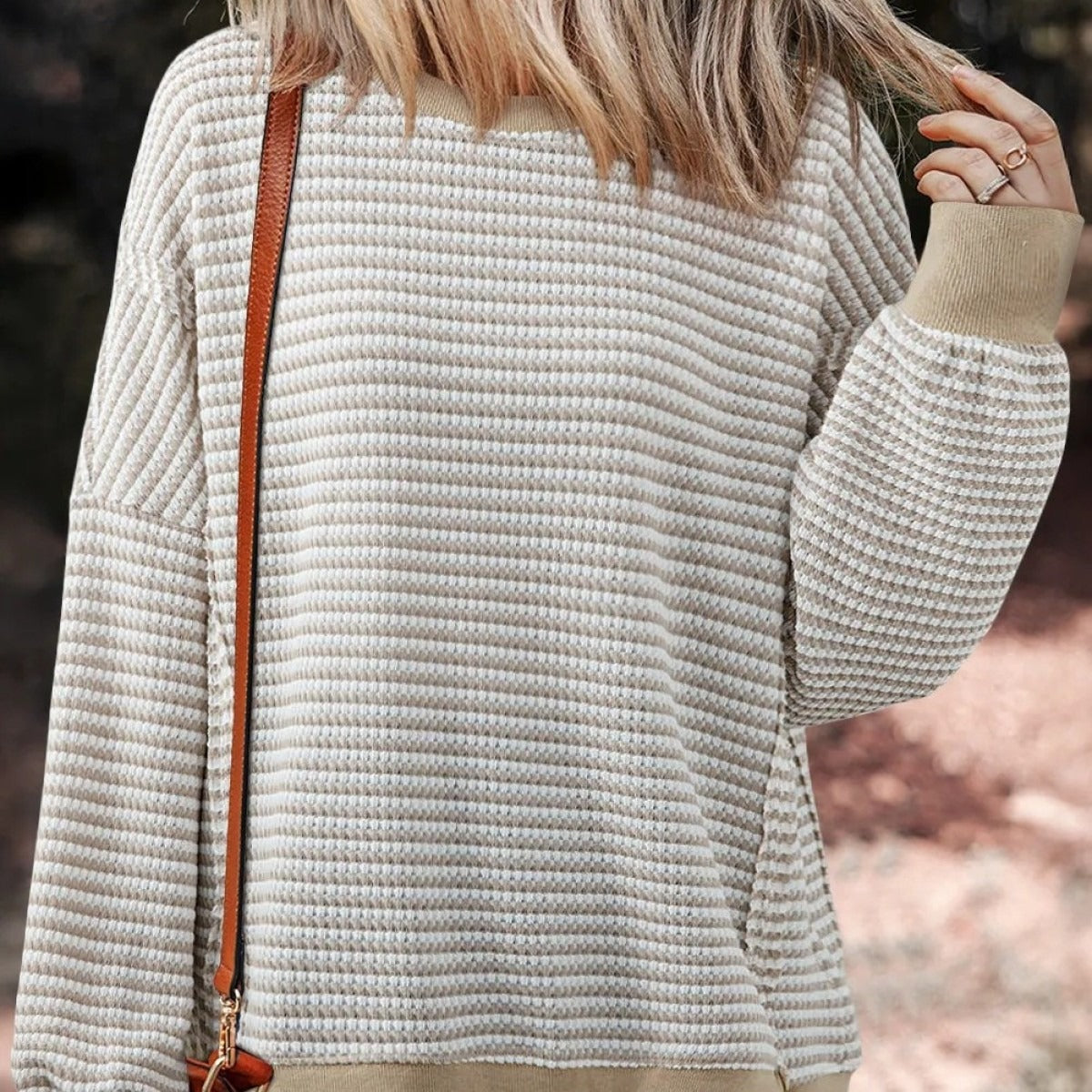 Women's textured striped sweatshirt with elastic cuffs - Elina