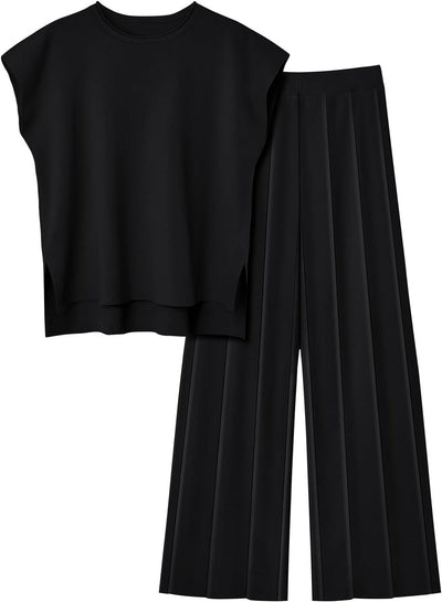 Fluid sleeveless top and pleated pants set - Oriane