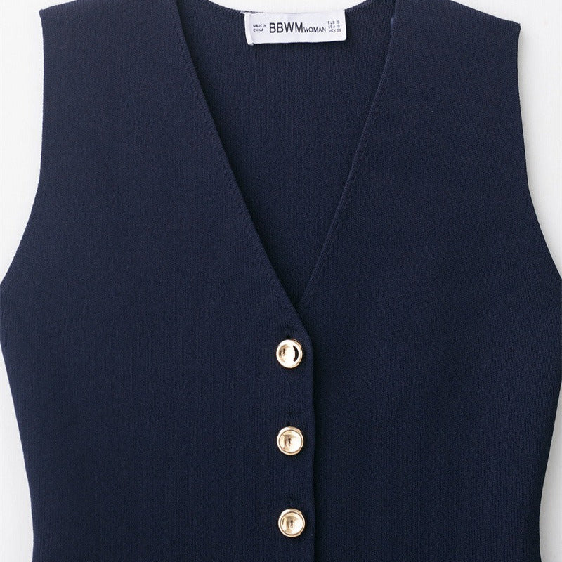 Women's sleeveless vest with gold buttons - Saray