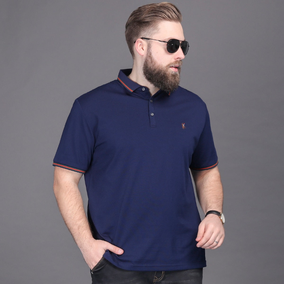 Men's classic cotton pique contrast collar polo shirt - Henrik