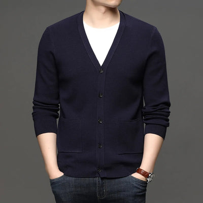 Men's fine knit cardigan slim fit basic style - Theo
