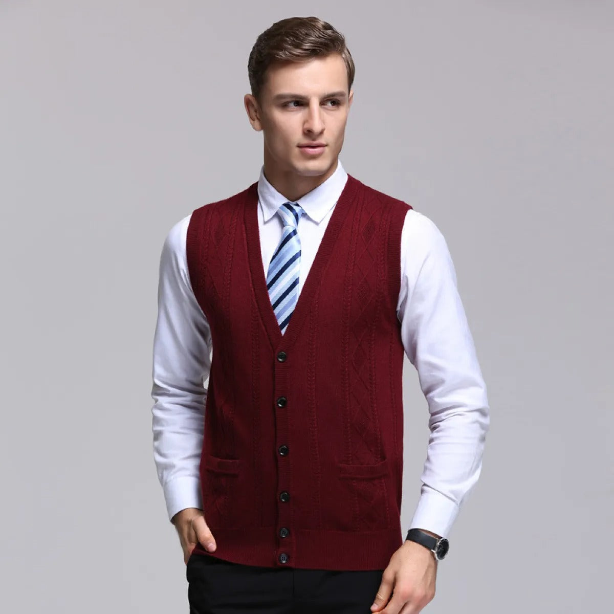 Men's sleeveless sleeveless ribbed vest formal style - Edgar