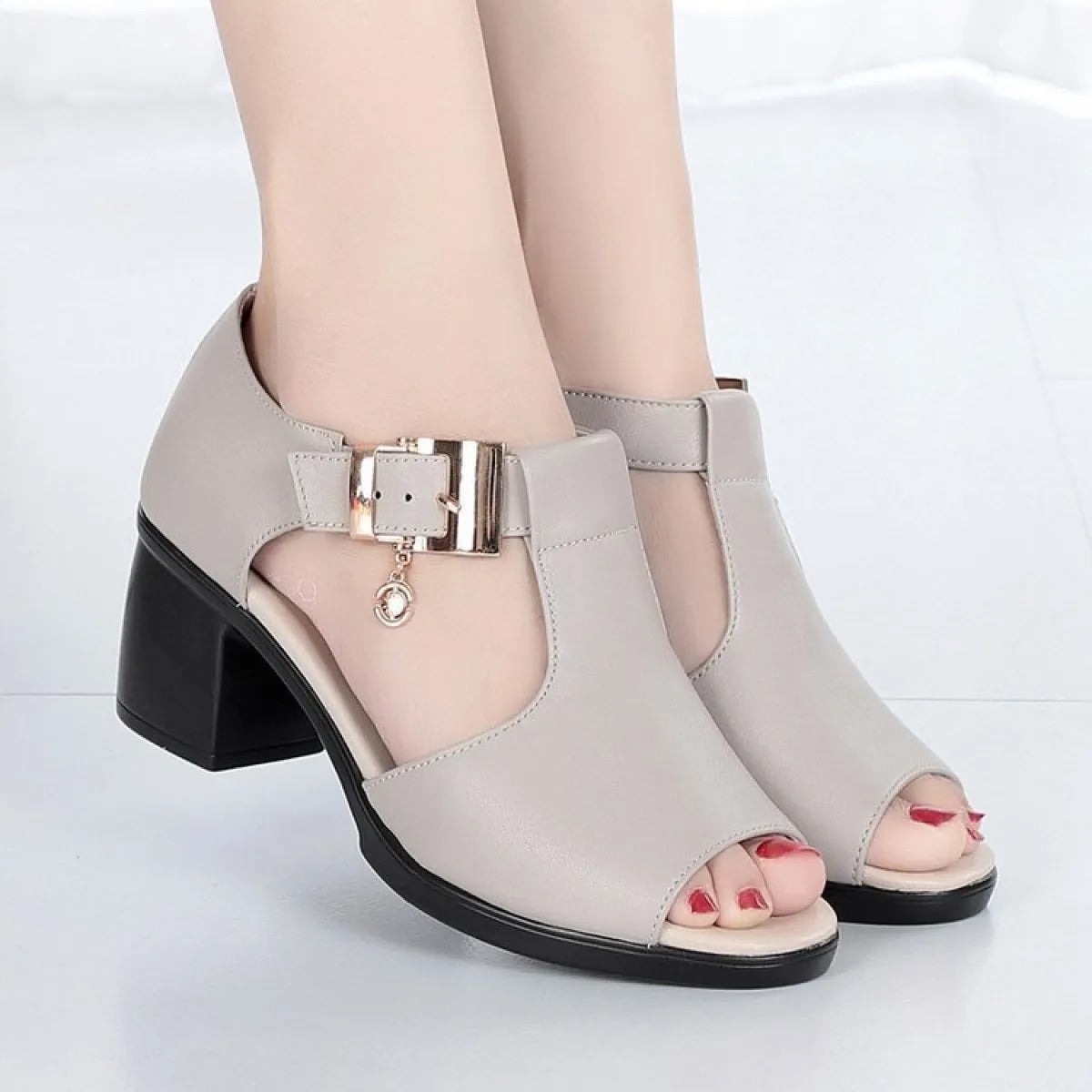 Medium heel sandals with decorative buckle - Elara
