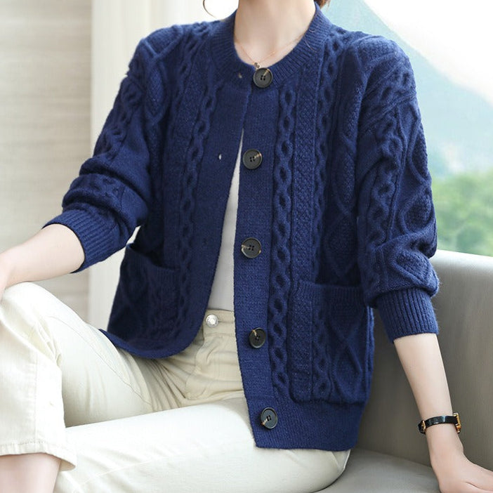 Women's knitted cardigan with large buttons - Liora