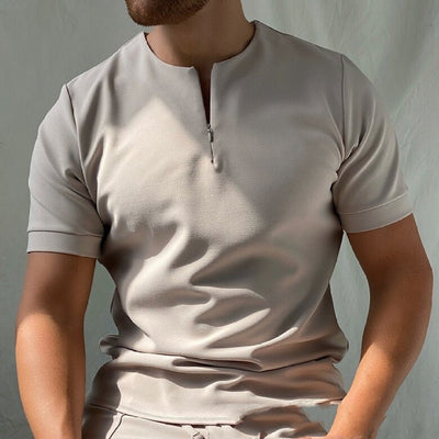 Men's short sleeve zippered crew neck t-shirt - Elliot