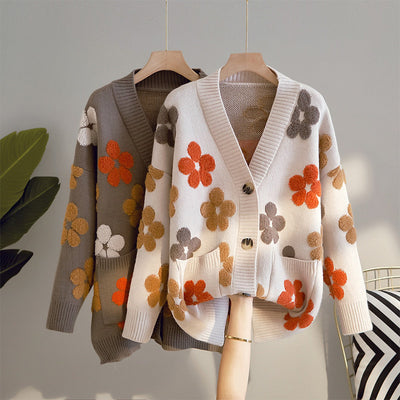 Women's retro style jacquard knit cardigan - Karla