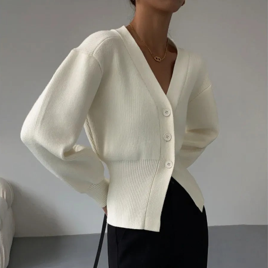 Women's cardigan V-neck minimalist style fitted cut - Libano