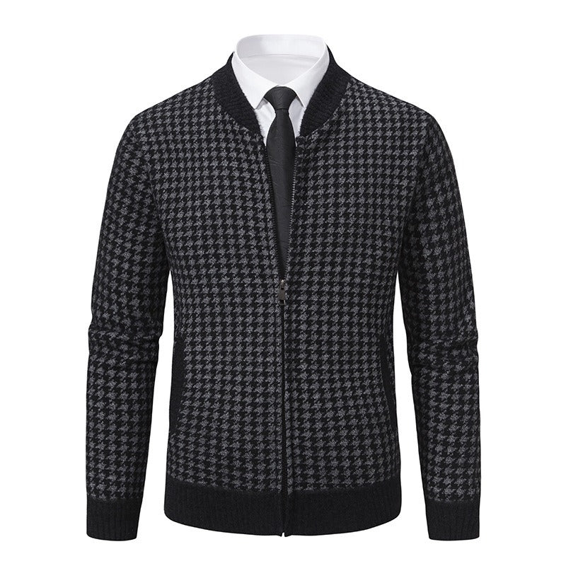 Men's zipper cardigan houndstooth pattern smart casual - Søren