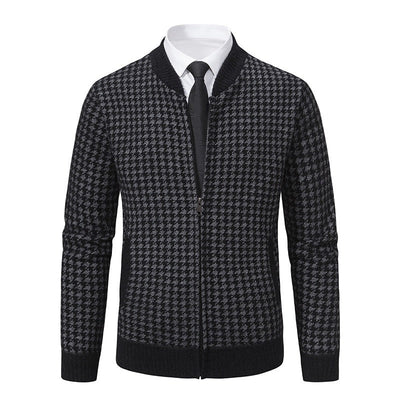 Men's zipper cardigan houndstooth pattern smart casual - Søren