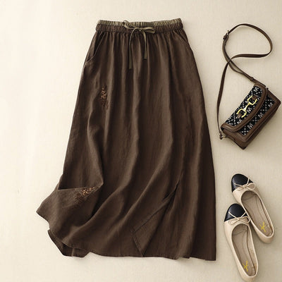 Women's long linen skirt with elastic waistband - Nala