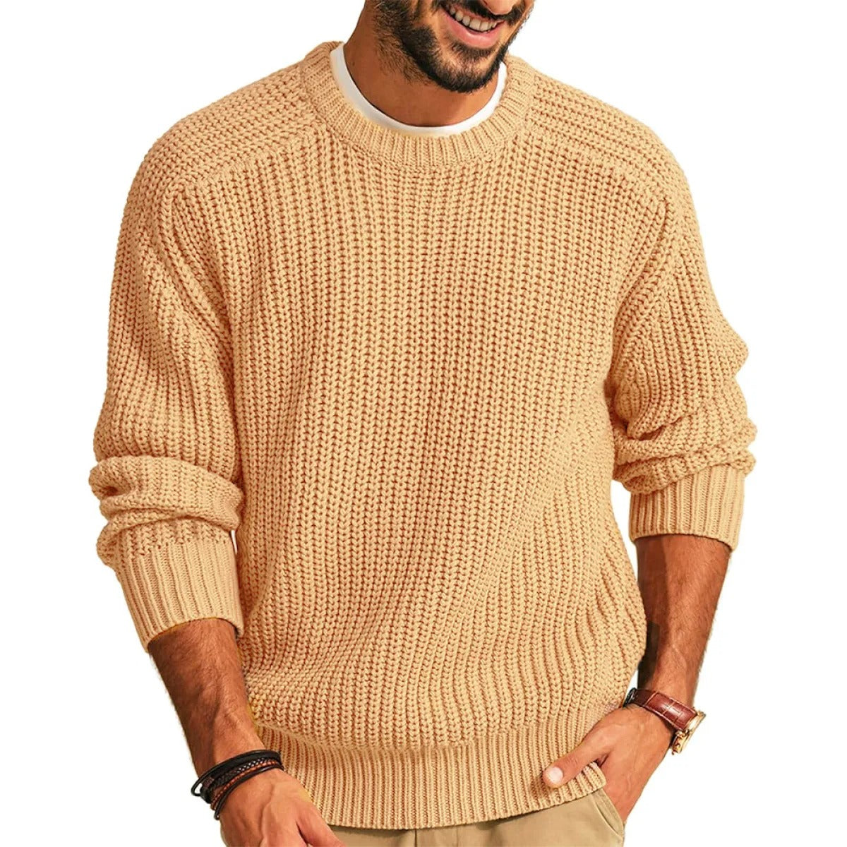 Men's chunky knit round neck sweater - Levik