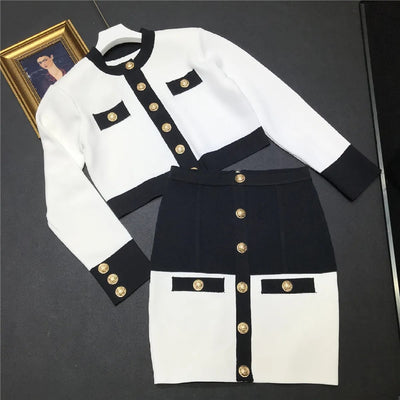 Structured knitted skirt and short jacket set - Roxane