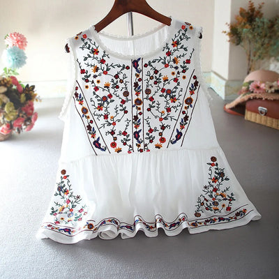 Bohemian floral embroidered sleeveless blouse - Alondra