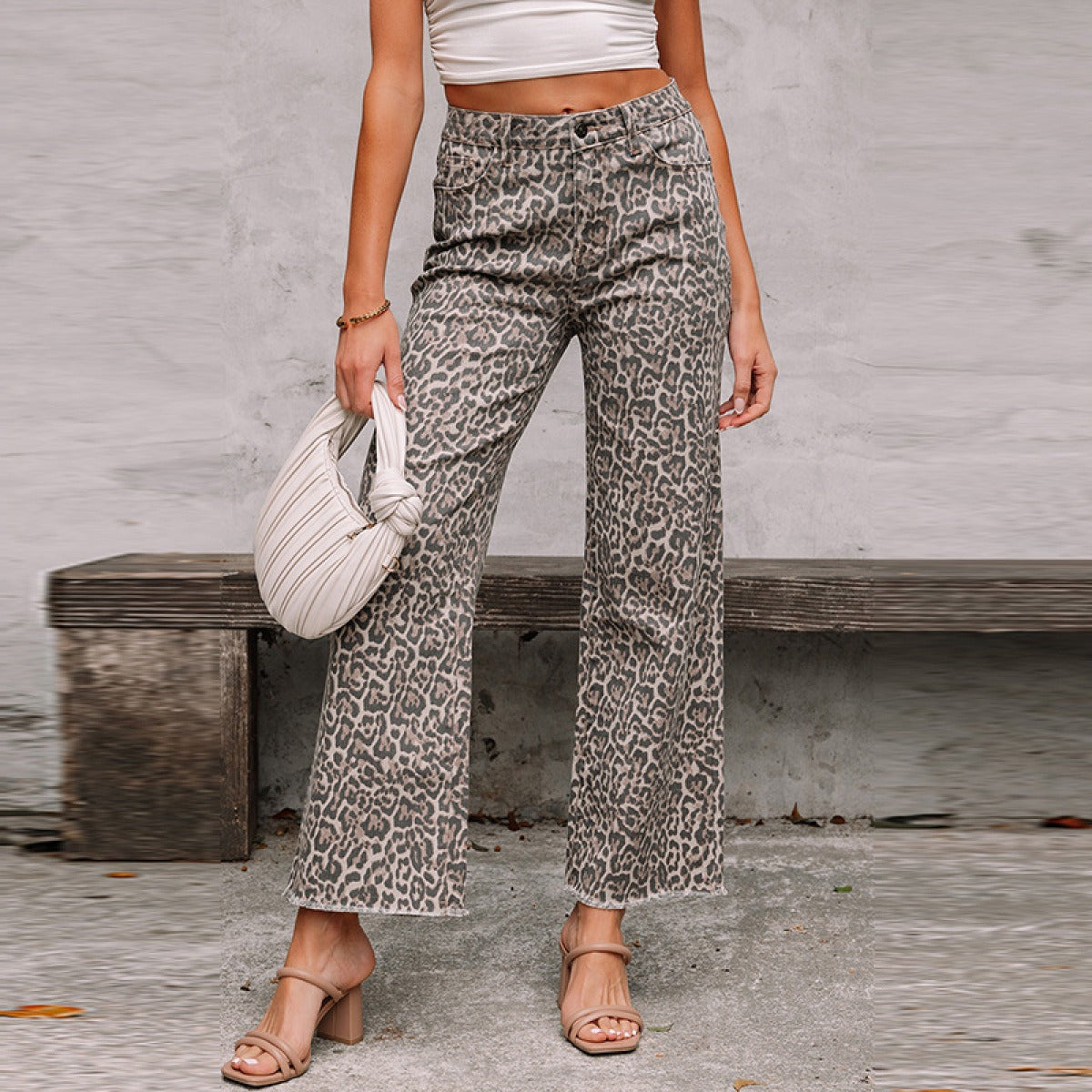 Women's high rise animal print straight cut pants - Nadine