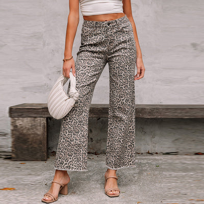 Women's high rise animal print straight cut pants - Nadine