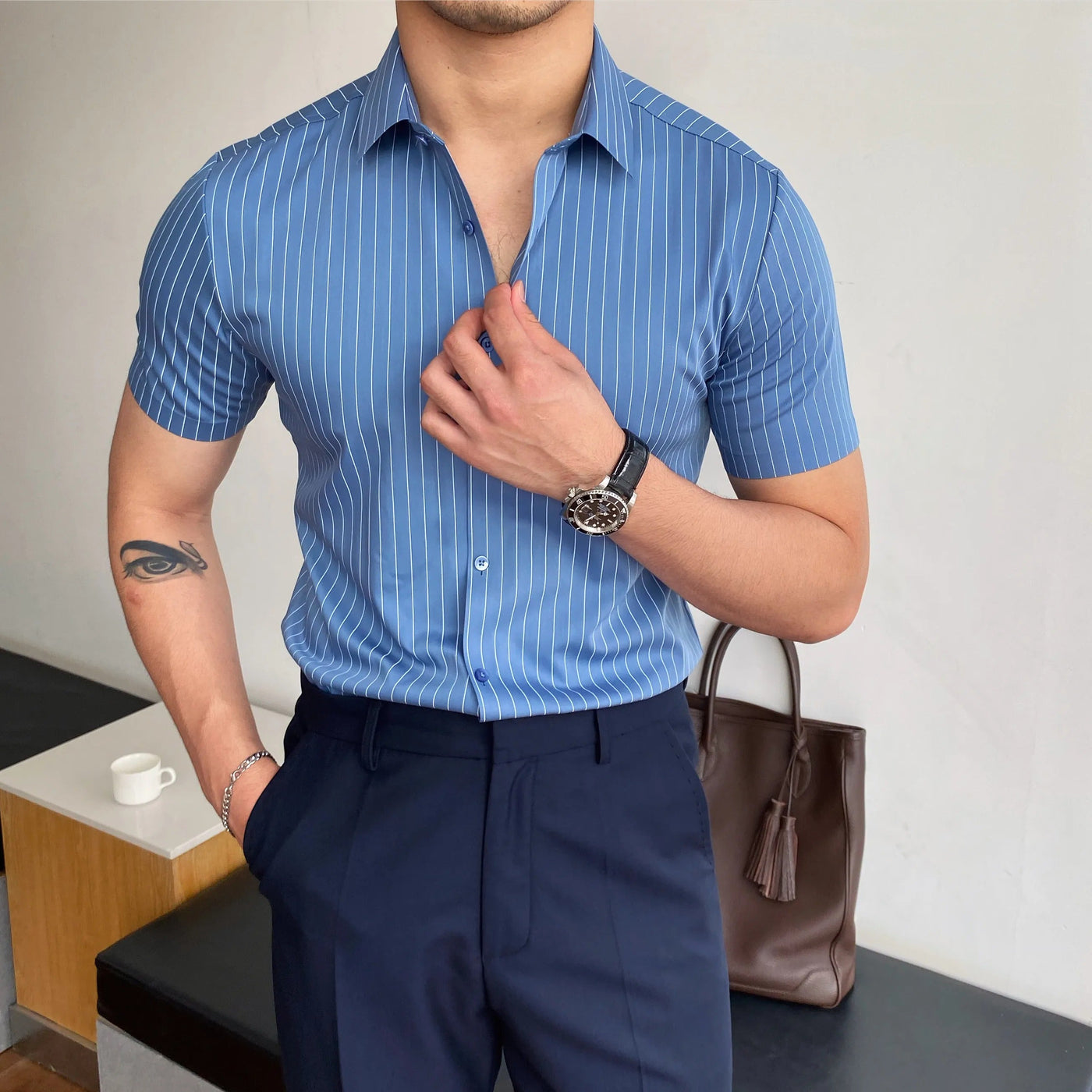 Men's short sleeve striped formal fitted shirt - Isandro