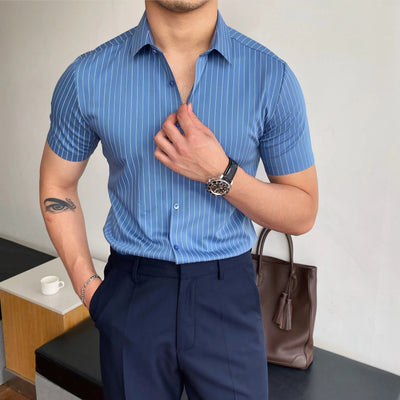 Men's short sleeve striped formal fitted shirt - Isandro