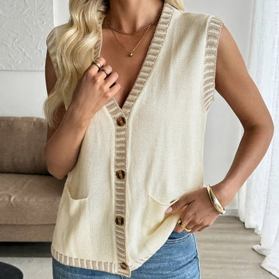 V-neck sleeveless knitted sleeveless vest for women - Ameline