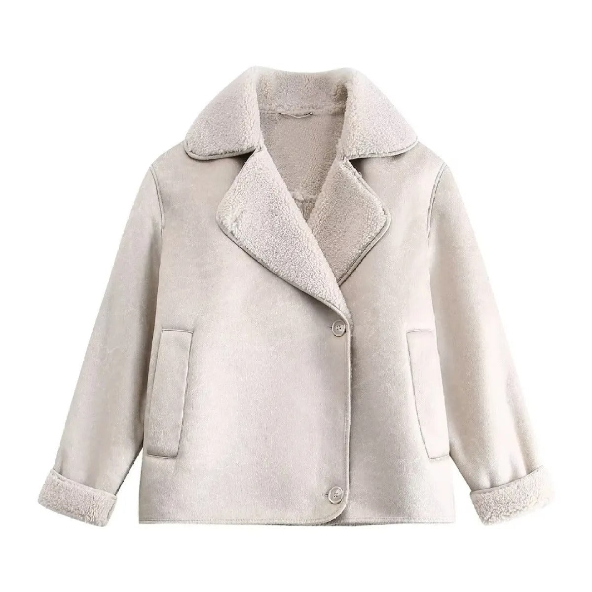Women's short fur effect coat with fleece lining - Cloe