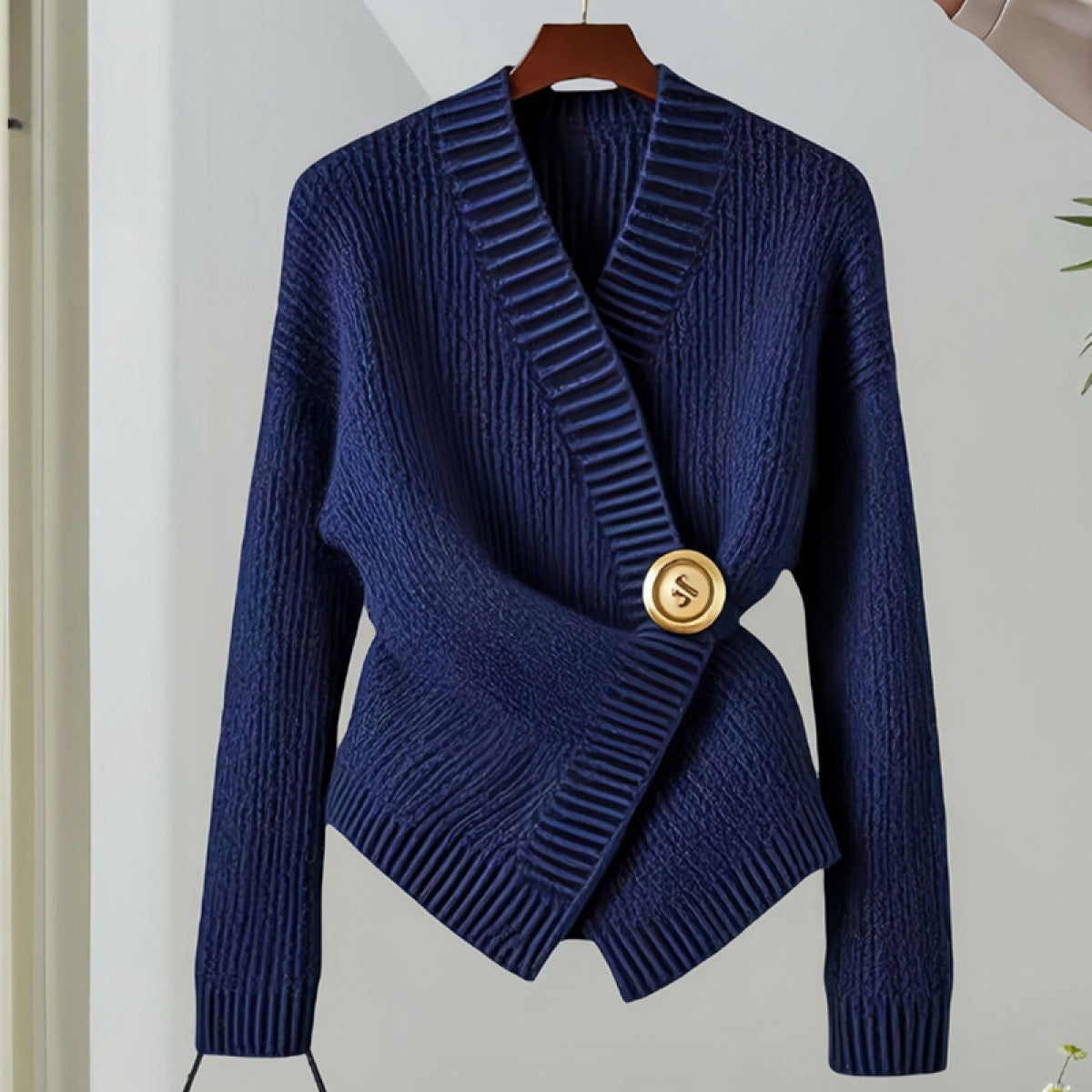 Women's cardigan structured knitted cardigan with golden button cross gold sophisticated style - Ysaline