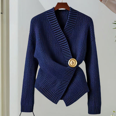 Women's cardigan structured knitted cardigan with golden button cross gold sophisticated style - Ysaline
