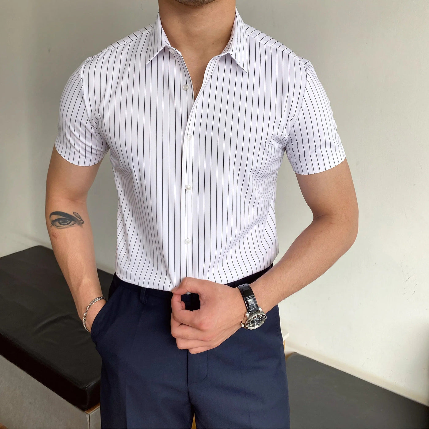 Men's short sleeve striped formal fitted shirt - Isandro