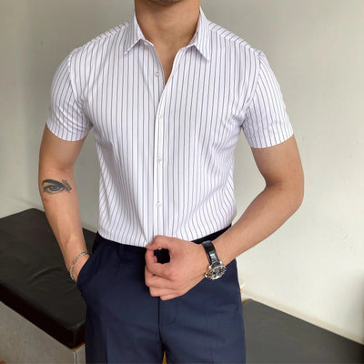 Men's short sleeve striped formal fitted shirt - Isandro