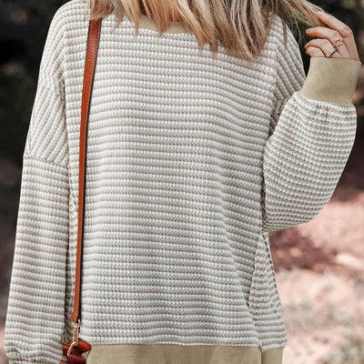 Women's textured striped sweatshirt with elastic cuffs - Elina