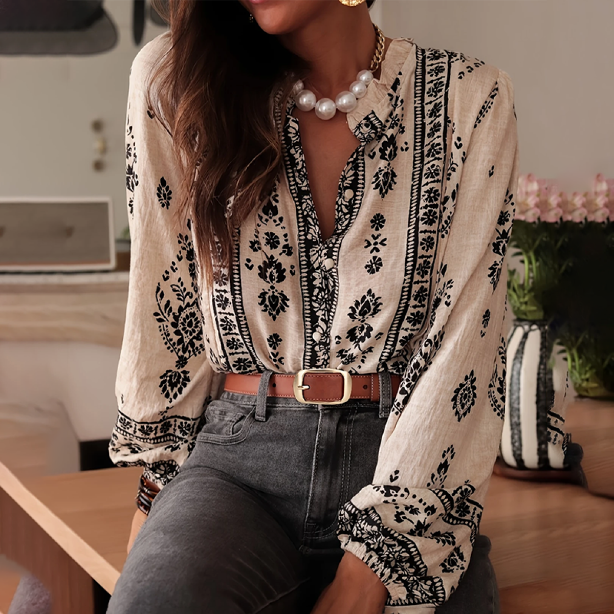 Women's cotton blouse embroidered bohemian style - Solène