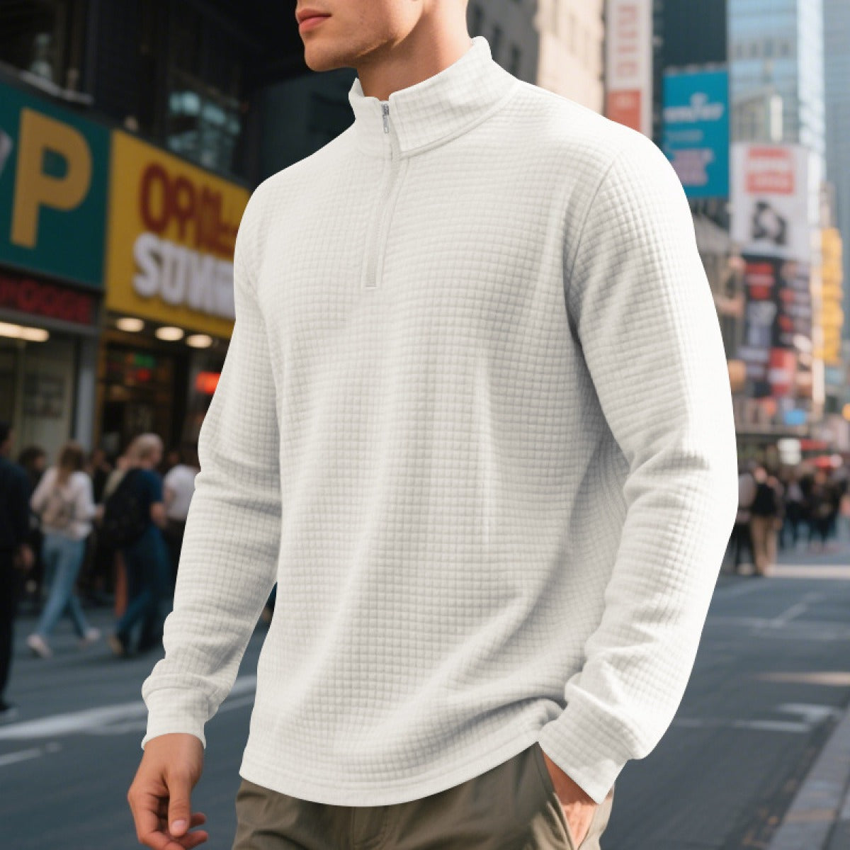 Men's sweater, half-zip collar, waffle texture - Taren