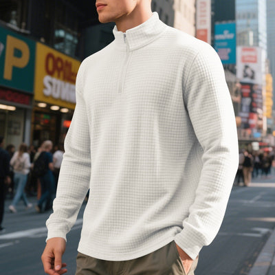 Men's sweater, half-zip collar, waffle texture - Taren