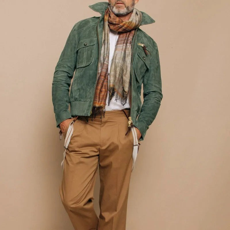 Men's synthetic suede zipper pockets jacket - Laurent