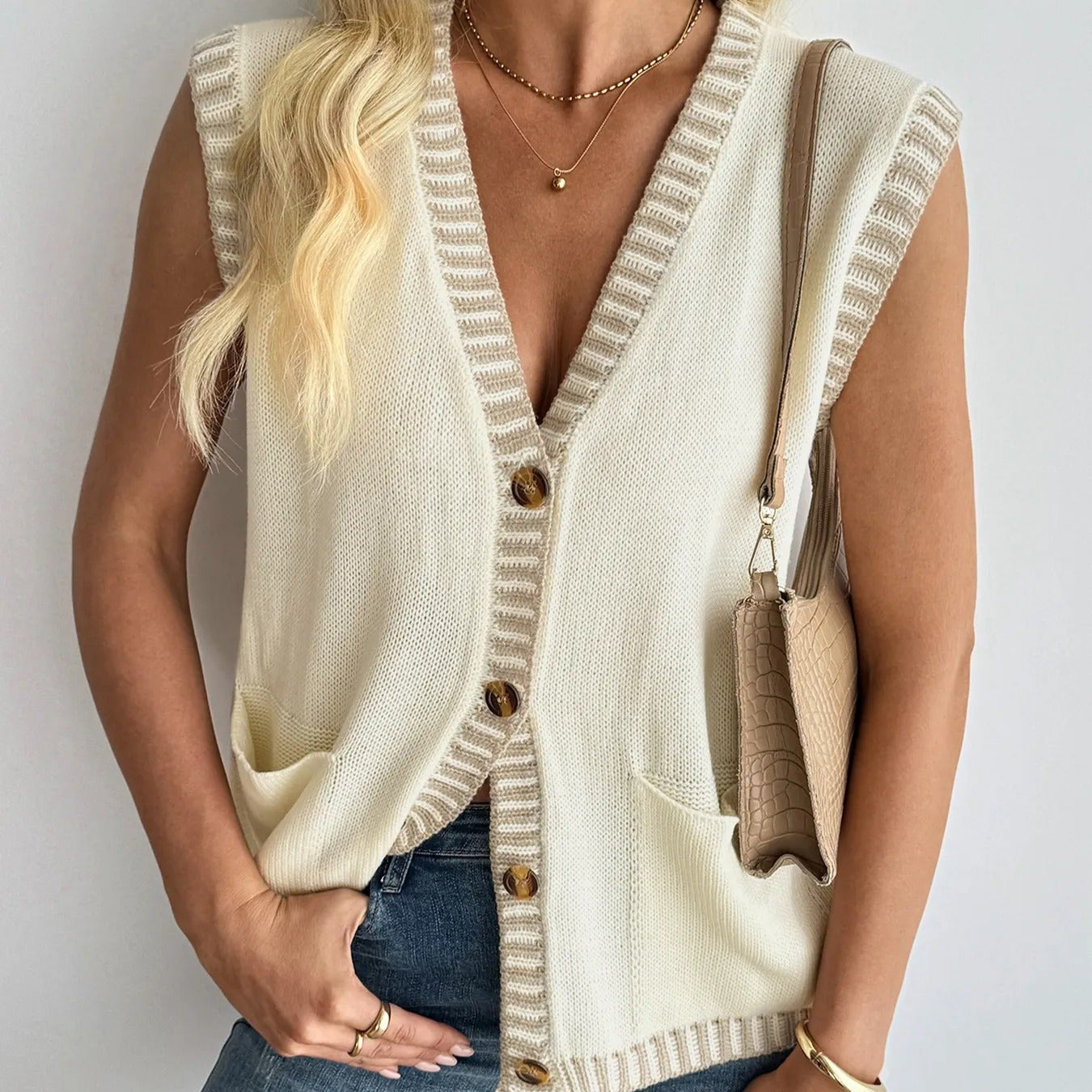 V-neck sleeveless knitted sleeveless vest for women - Ameline