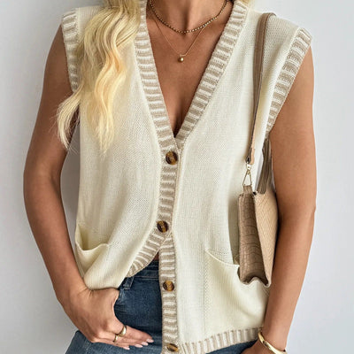V-neck sleeveless knitted sleeveless vest for women - Ameline