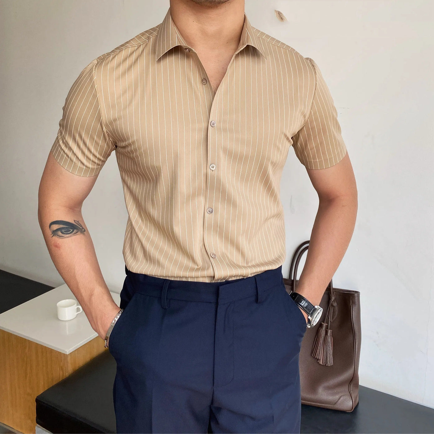 Men's short sleeve striped formal fitted shirt - Isandro