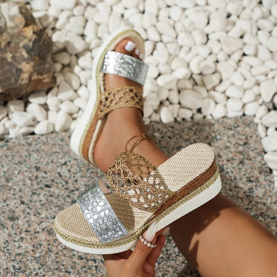 Women's Platform Sandals Handmade Style Combined Fabric - Elira