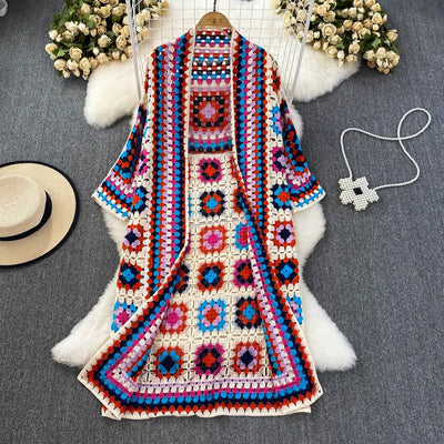 Handmade crochet kimono woman long bohemian style - Nahla