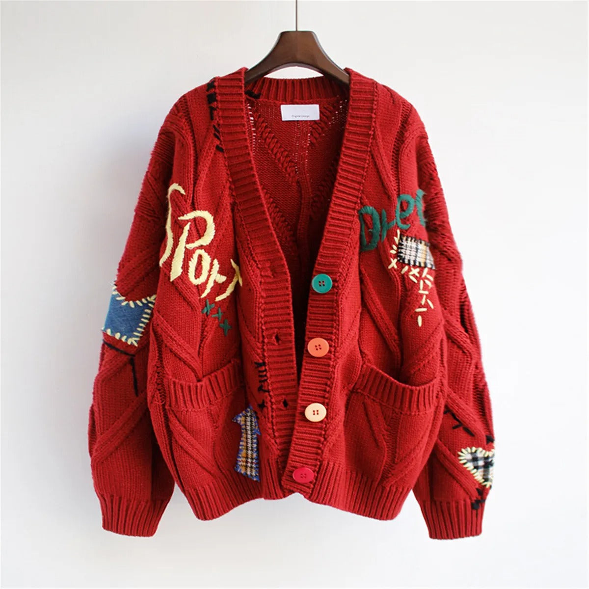 Oversized style embroidered chunky knit cardigan - Roxane