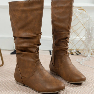 High-leg flat boots with side gathers - Rhea