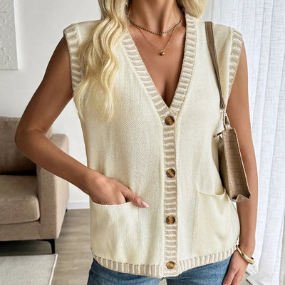 V-neck sleeveless knitted sleeveless vest for women - Ameline
