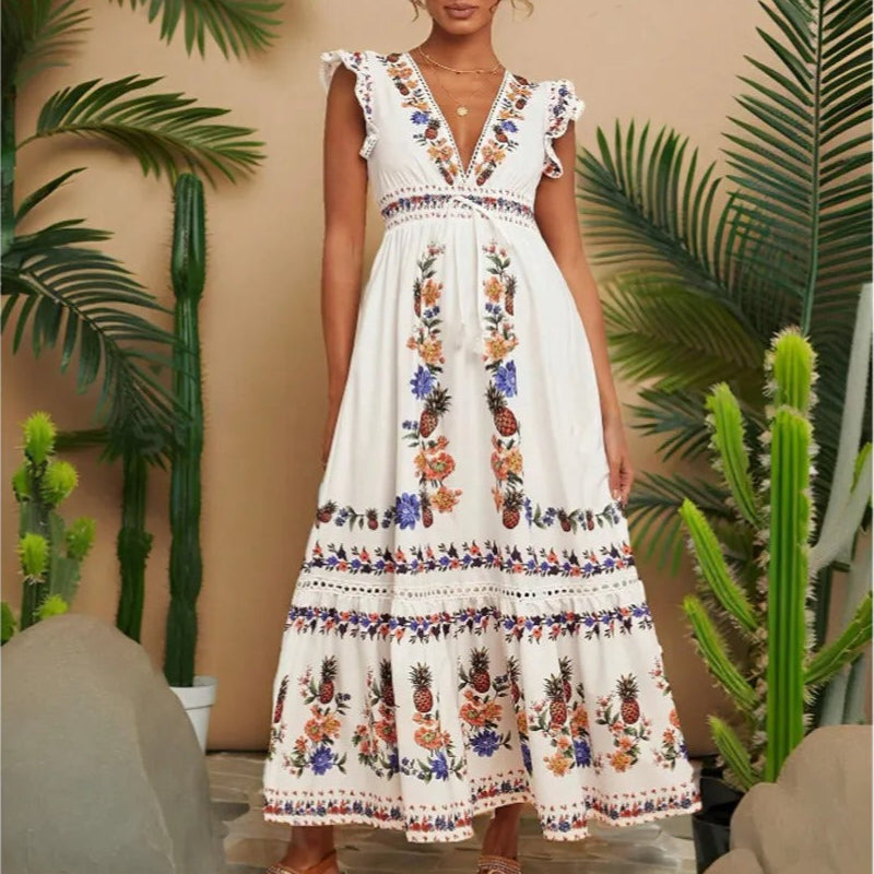 Bohemian embroidered long dress woman - Ameyal