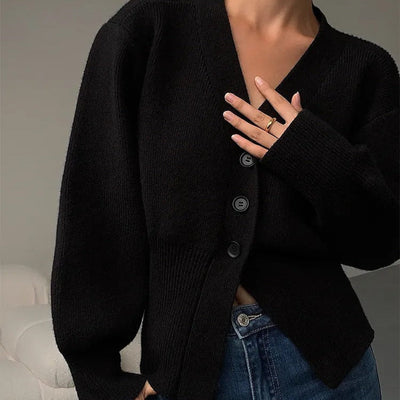 Women's cardigan V-neck minimalist style fitted cut - Libano