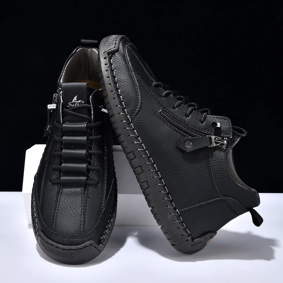 Men's synthetic leather sneakers side zipper urban style - Aksel